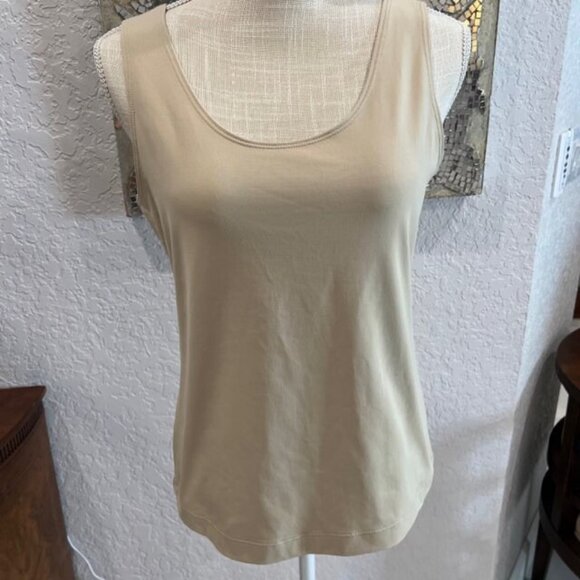 Chicos Beige Sheer Blouse Sequin Embellished Neckline & Cinched Waist Size M - Picture 4 of 12